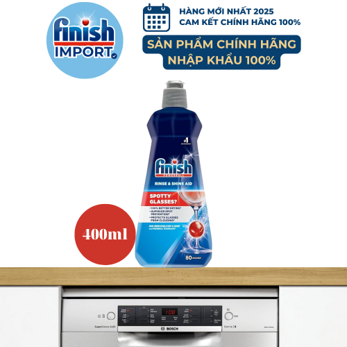 Chai 400ml nước làm bóng chén Finish (Không Hương) – (Hỗ trợ sấy khô và không bị đọng nước trên ly thủy tinh).